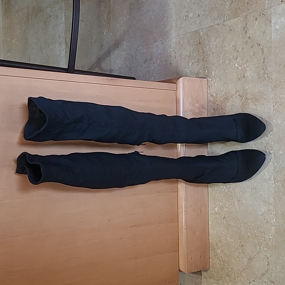 Black Over the Knee Textile Boots